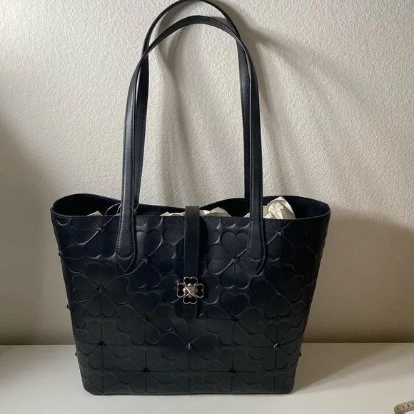 Kate Spade New York KACI SPADE Flower EMBOSSED Small Tote Women's Handbag, Black - Picture 2 of 10